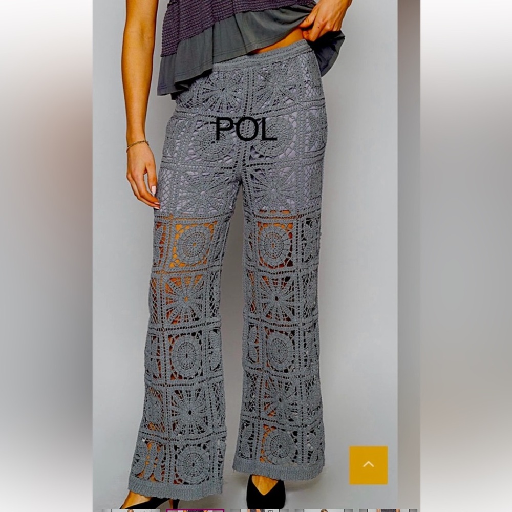POL Gray Crochet Wide-Leg  Pants